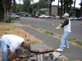 Removing sections of front sidewalk
