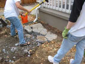Removing sections of front sidewalk