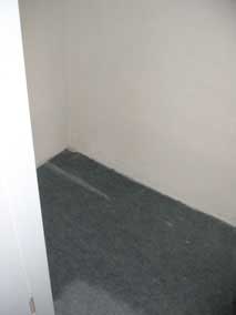 Corner closet with wet carpet