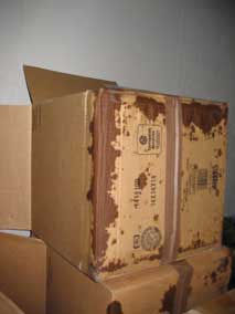 Wet boxes after emptying the contents