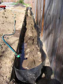 Trench partially filled and watered down
