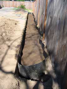 Trench partially filled and watered down