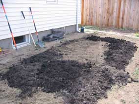 Mixing compost, sand, and existing soil for west garden
