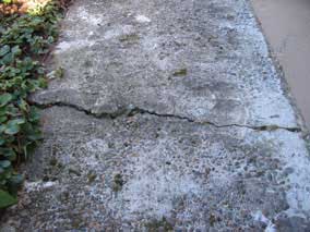 Crack in sidewalk next to basement wall