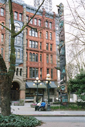 Totem pole at Pioneer Place Park, Seattle, Washington