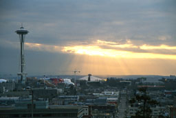 Space Needle from Capital Hill near sunset, Seattle, Washington