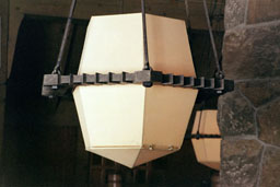 Rustic pendant lamp inside Timberline Lodge