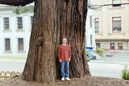 Me in front of sequoia redwood tree at Flavel House, Astoria, Oregon