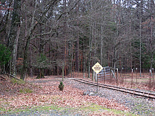 Miniature train tracks and horse crossing at Beavers Bend State Park, Oklahoma