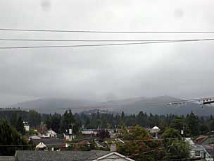 Low clouds obscuring the Olympic Mountains from Port Angeles, Washington