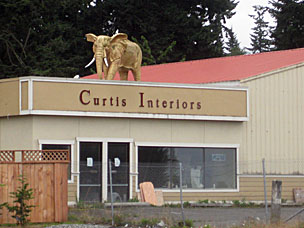 Gold elephant atop store in Port Angeles, Washington