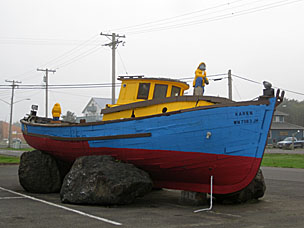 Decorative fishing boat at Ocean Shores, Washington
