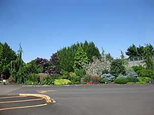 Oregon Garden entrance display from visitor parking lot