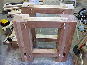 Legs and short strechers glued and drawbored together