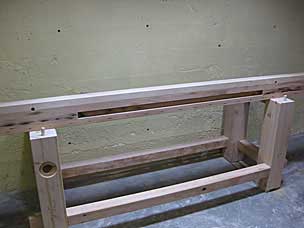 Alignment dowels in leg, ready for front top section
