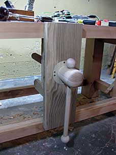 Sliding vise on workbench, mostly complete