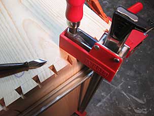 Marking pins from tails on tool chest dovetails