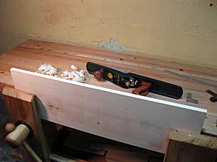 Planing glue-line edge on tool chest floor panel board