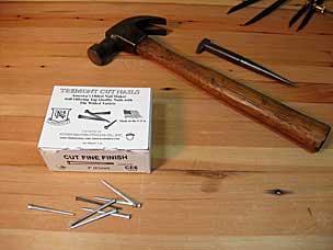 Cut nails, hammer, and nail set