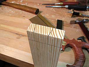 Dovetail tail marked out for tool chest dust seal