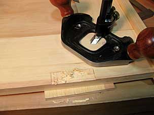 Mortising for hinge with router plane