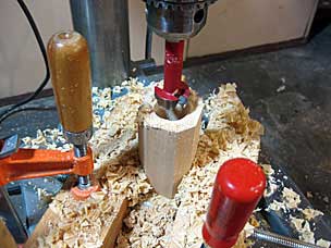 Hole drilled in handle for moxon vise screw