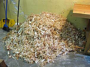 Shavings pile at end of nightstand project