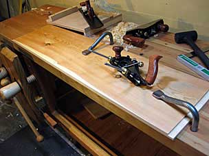 Six board chest front set up for rabbeting