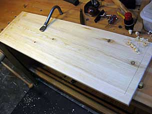 Boarded chest lid with decorative groove