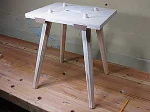 Staked stool with legs dry fit before assembly