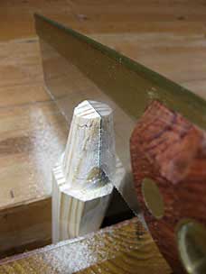 Sawing kerf in tenon before assembling with wedge