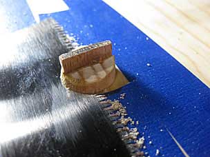 Sawing wedged tenon flush with top with kugihiki saw
